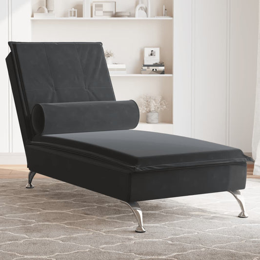 Massage chaise longue met bolster fluweel zwart