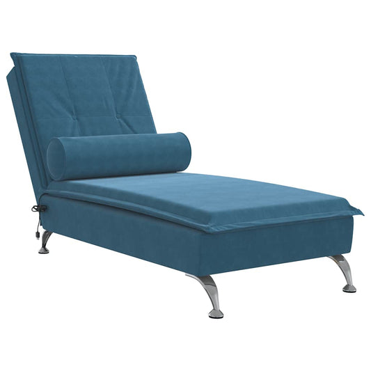 Massage chaise longue met bolster fluweel blauw