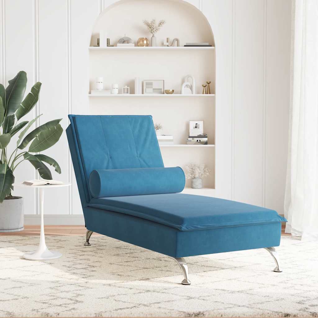 Massage chaise longue met bolster fluweel blauw