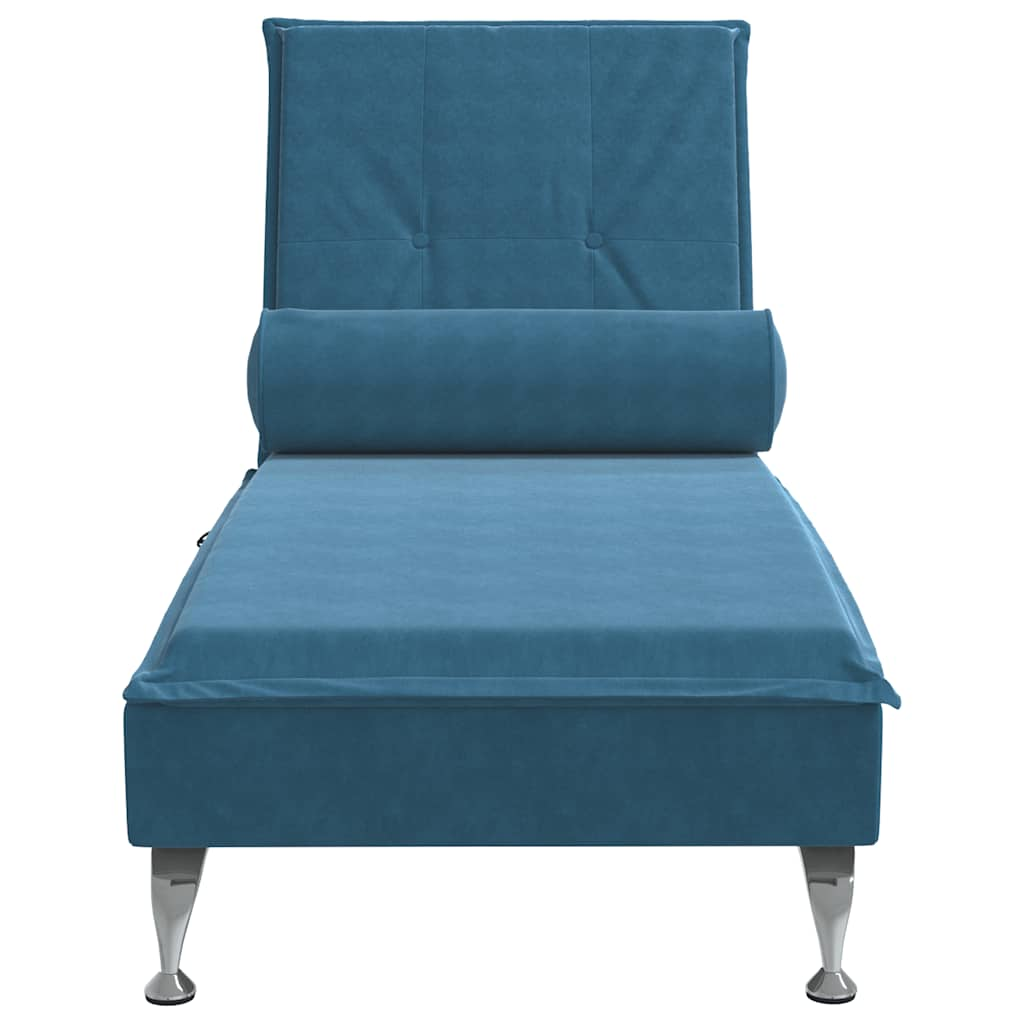 Massage chaise longue met bolster fluweel blauw