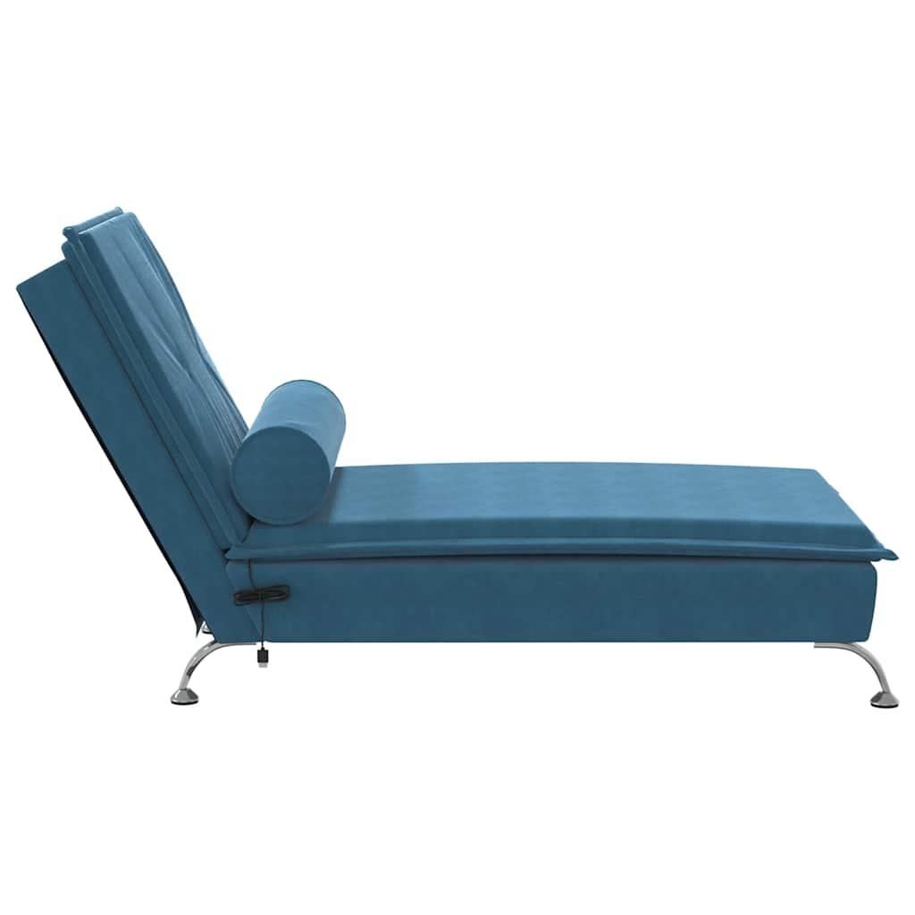 Massage chaise longue met bolster fluweel blauw