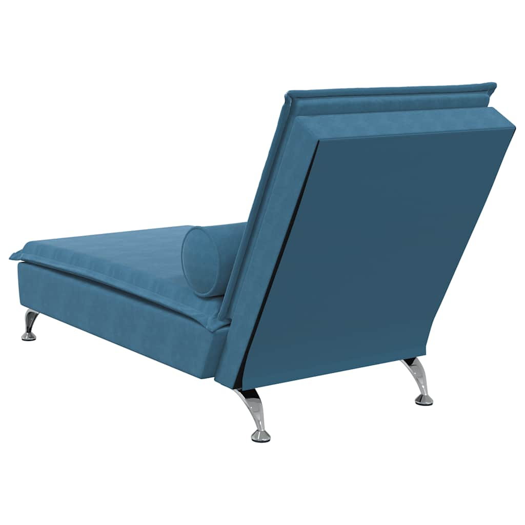 Massage chaise longue met bolster fluweel blauw