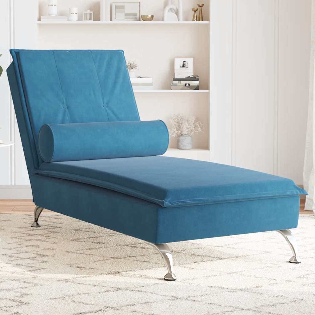 Massage chaise longue met bolster fluweel blauw