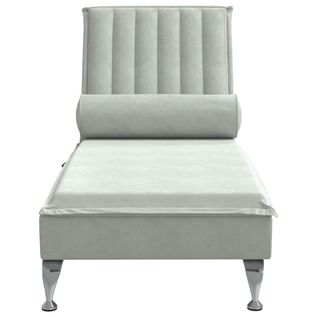 Massage chaise longue met bolster fluweel lichtgrijs