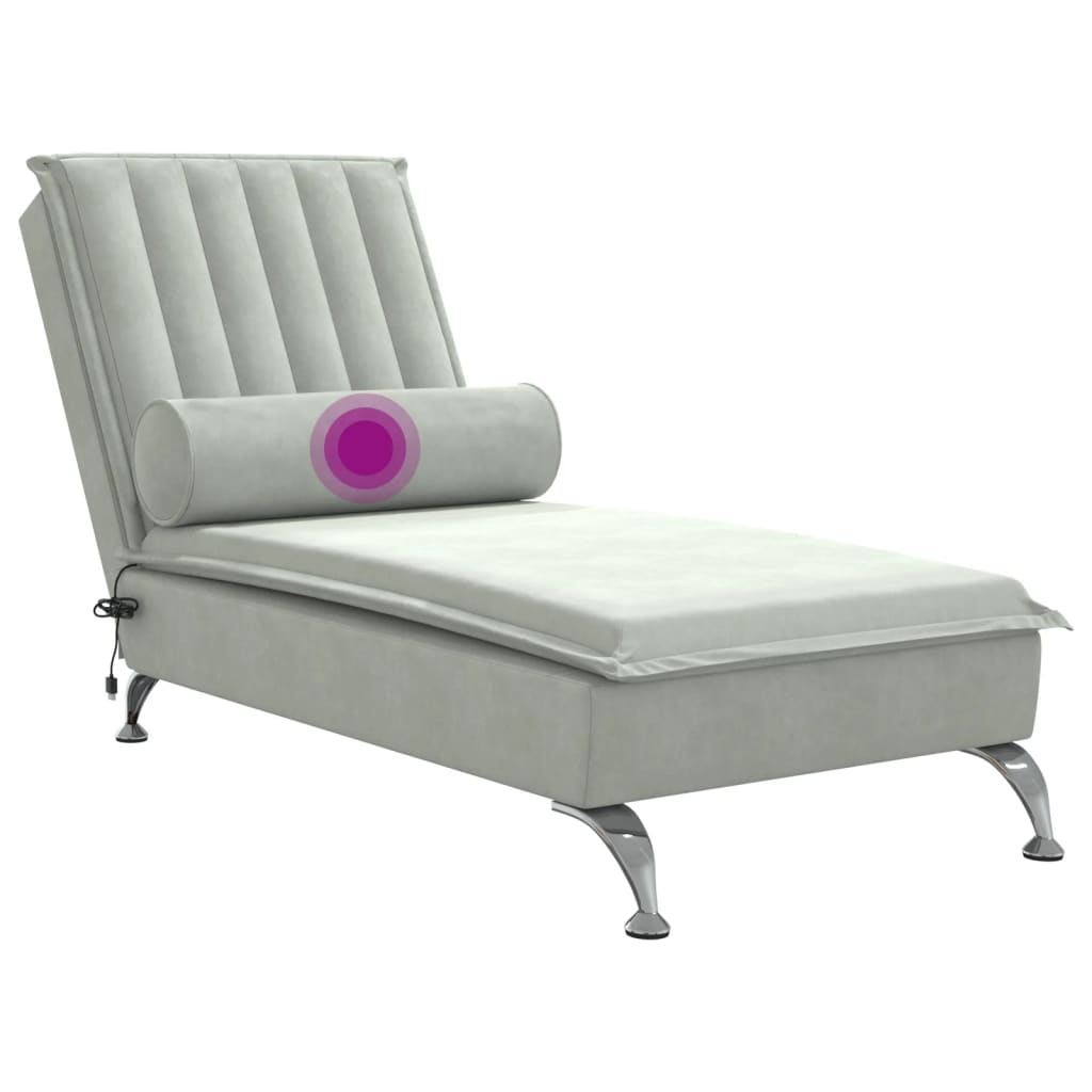 Massage chaise longue met bolster fluweel lichtgrijs