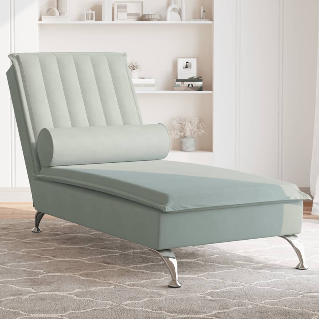 Massage chaise longue met bolster fluweel lichtgrijs