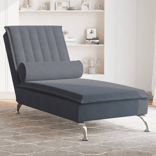 Massage chaise longue met bolster fluweel donkergrijs