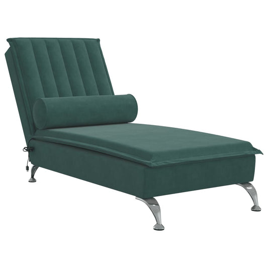 Massage chaise longue met bolster fluweel donkergroen