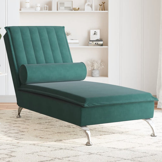 Massage chaise longue met bolster fluweel donkergroen