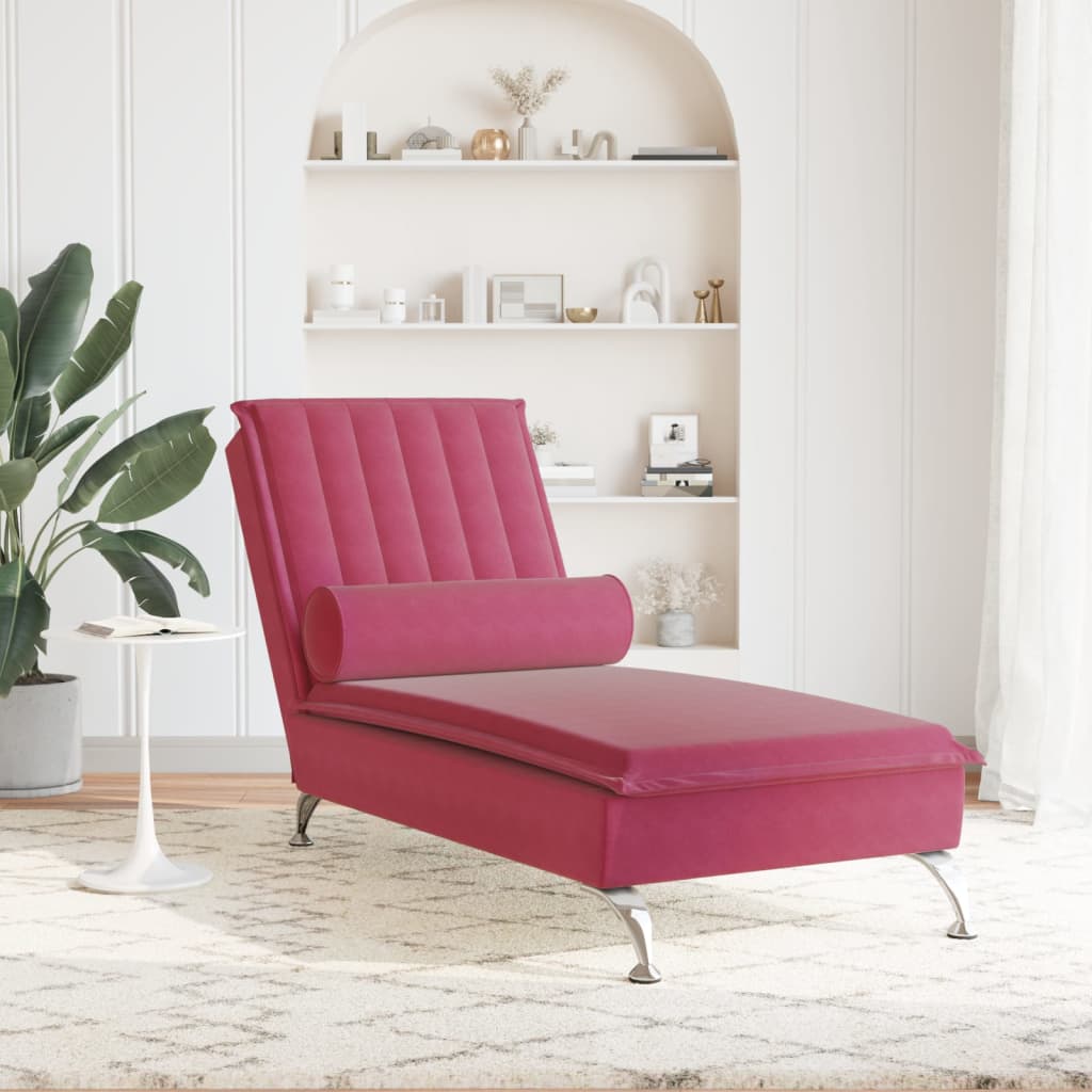 Massage chaise longue met bolster fluweel wijnrood