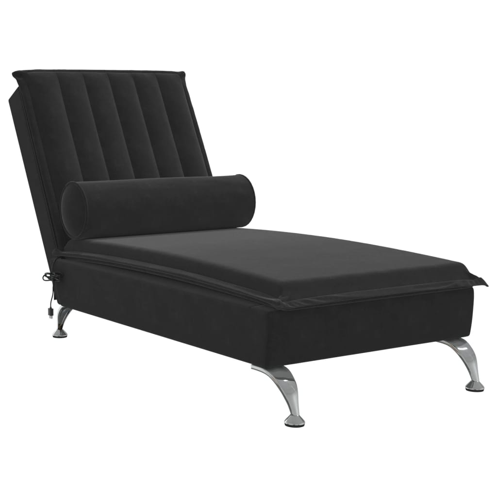 Massage chaise longue met bolster fluweel zwart