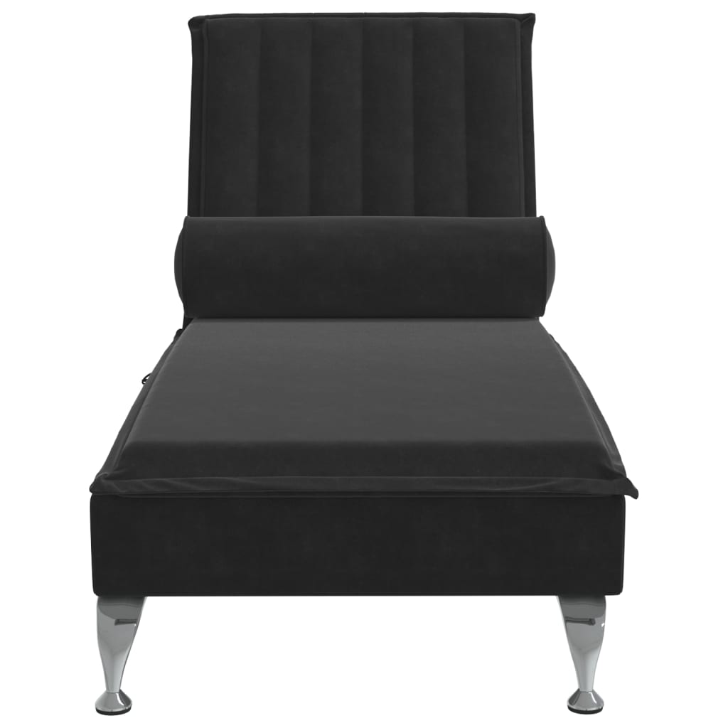 Massage chaise longue met bolster fluweel zwart