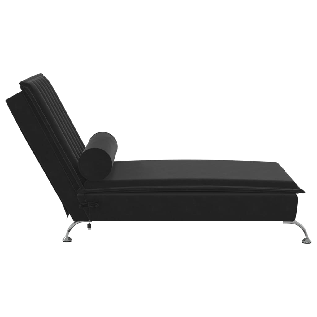 Massage chaise longue met bolster fluweel zwart