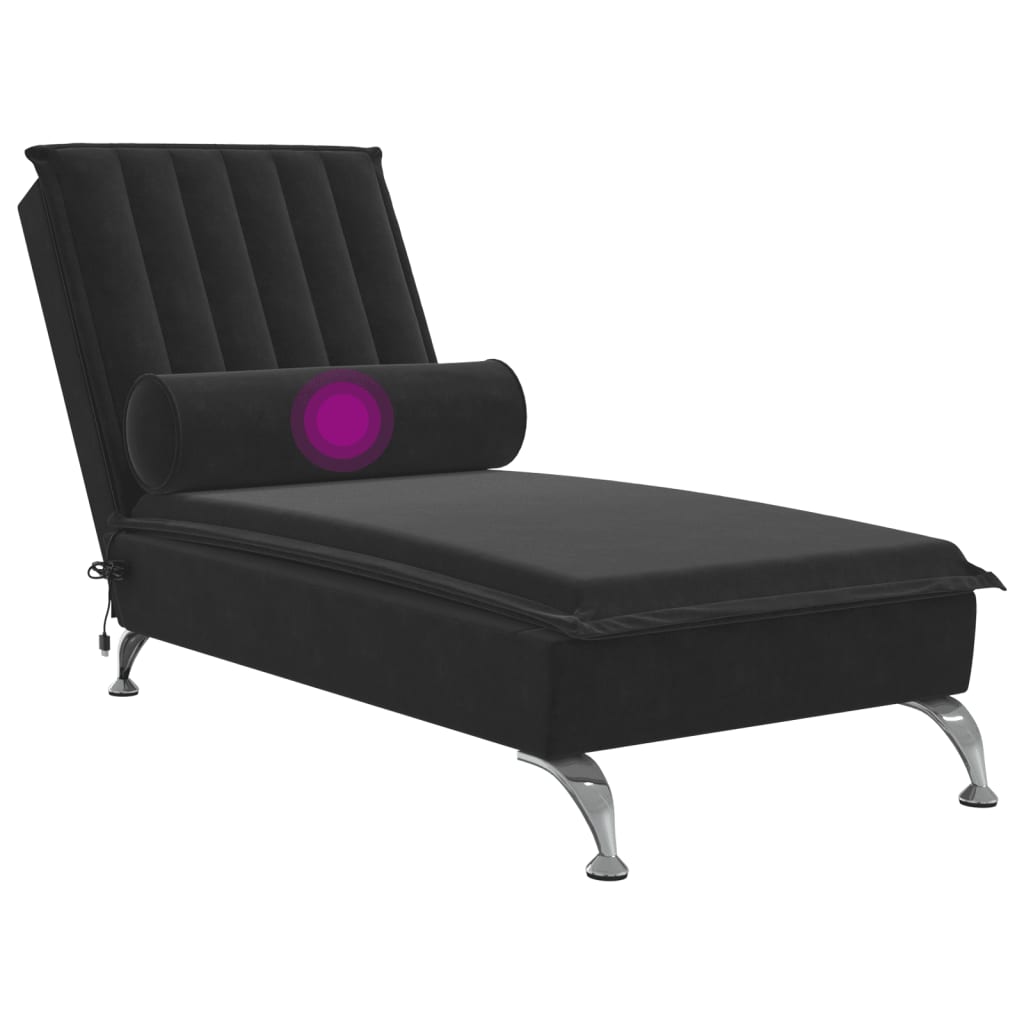 Massage chaise longue met bolster fluweel zwart