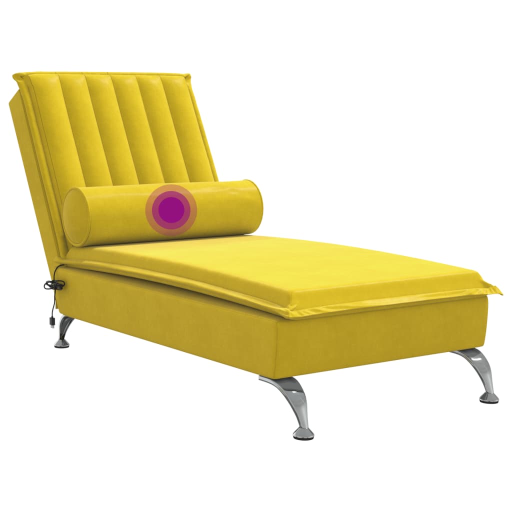 Massage chaise longue met bolster fluweel geel