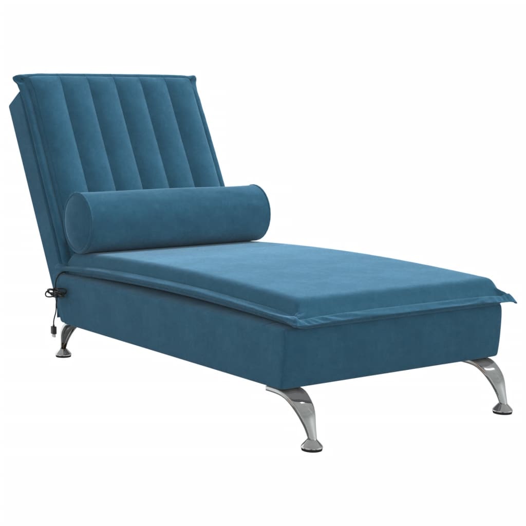 Massage chaise longue met bolster fluweel blauw