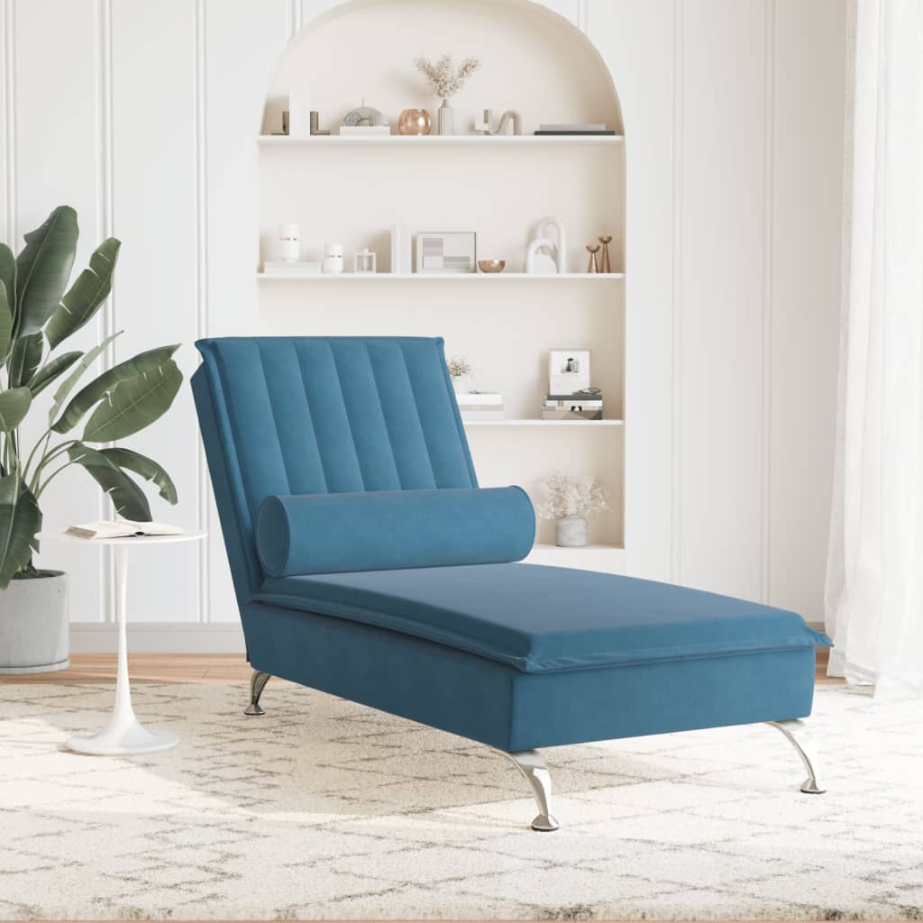 Massage chaise longue met bolster fluweel blauw