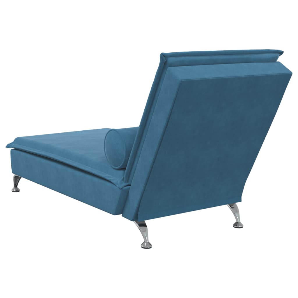 Massage chaise longue met bolster fluweel blauw