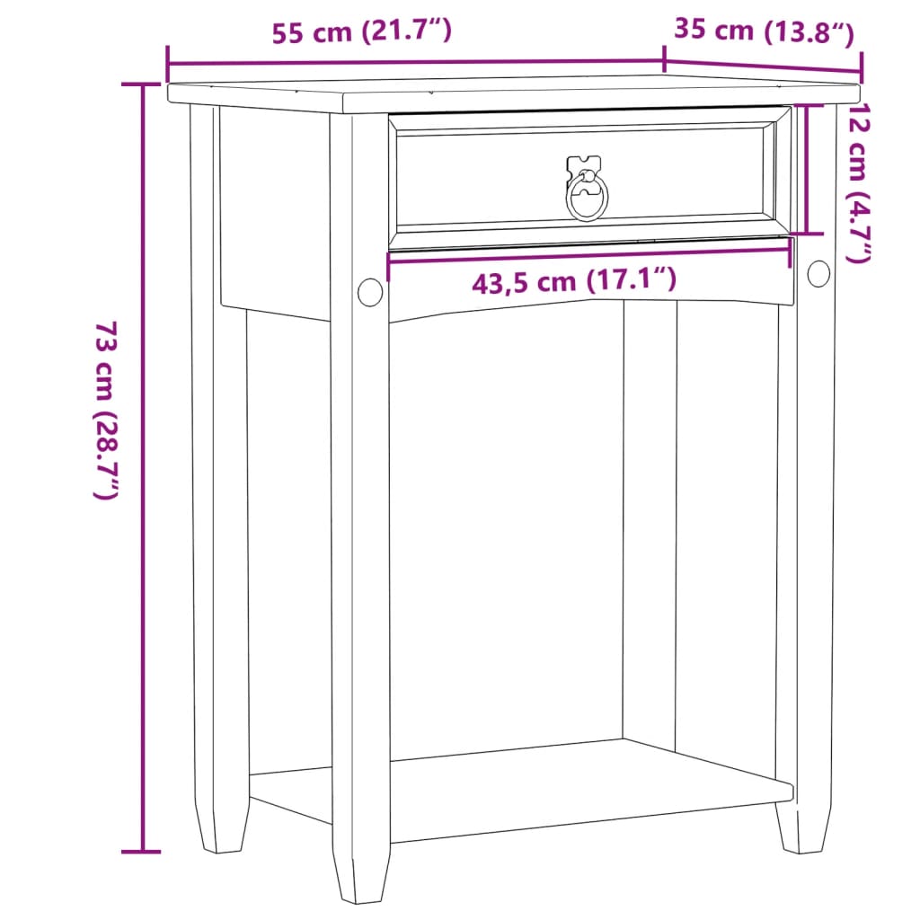 Wandtafel Corona 55x35x73 cm massief grenenhout