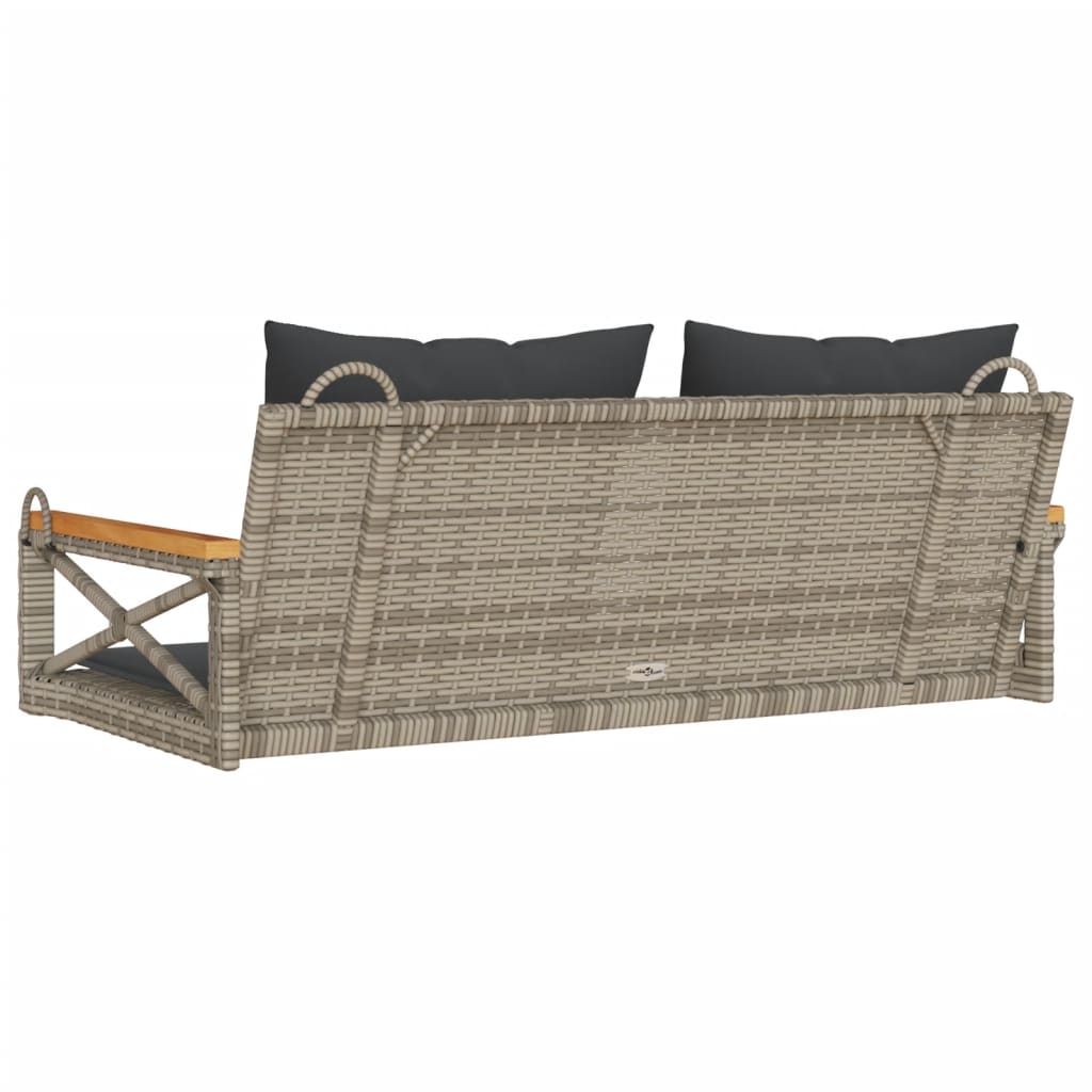 Schommelbank met kussens 109x62x40 cm poly rattan grijs