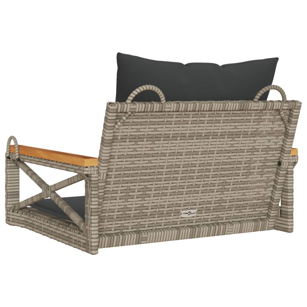 Schommelbank met kussens 63x62x40 cm poly rattan grijs