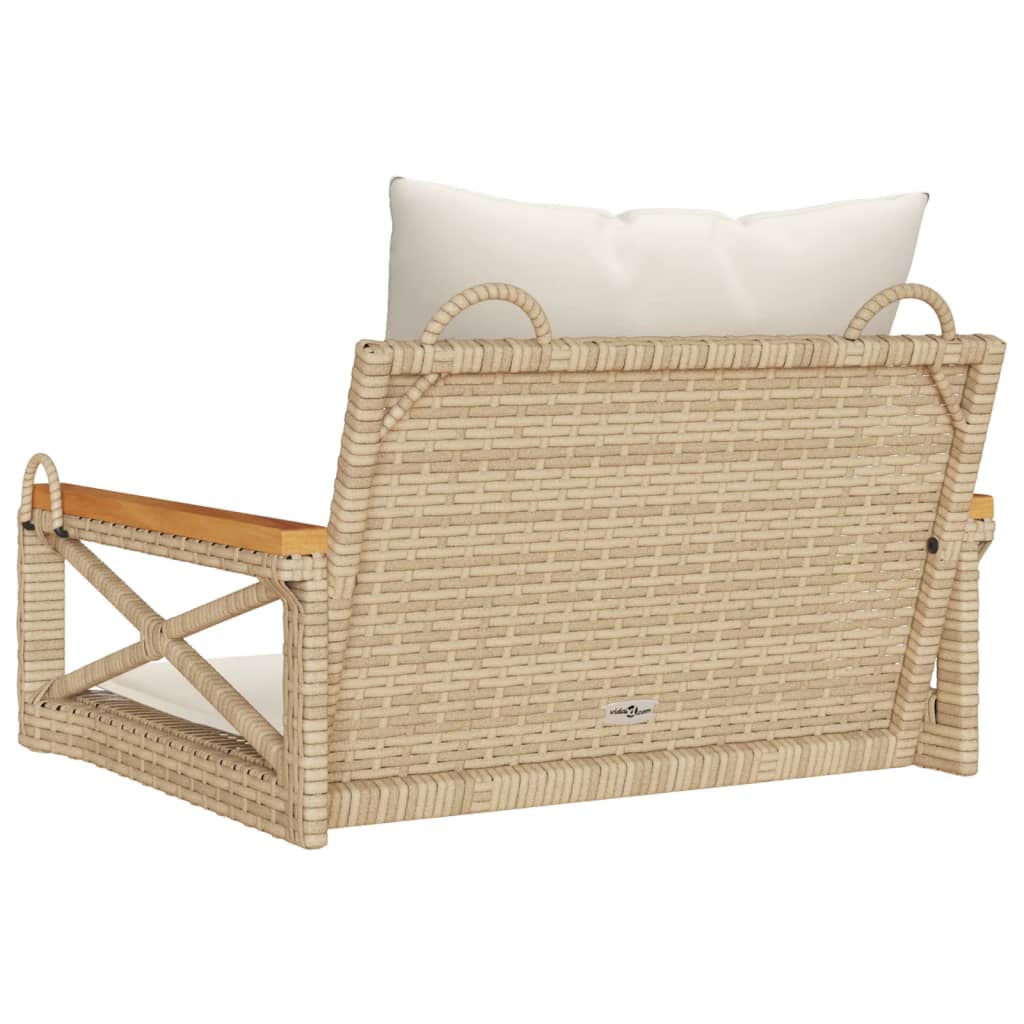 Schommelbank met kussens 63x62x40 cm poly rattan beige