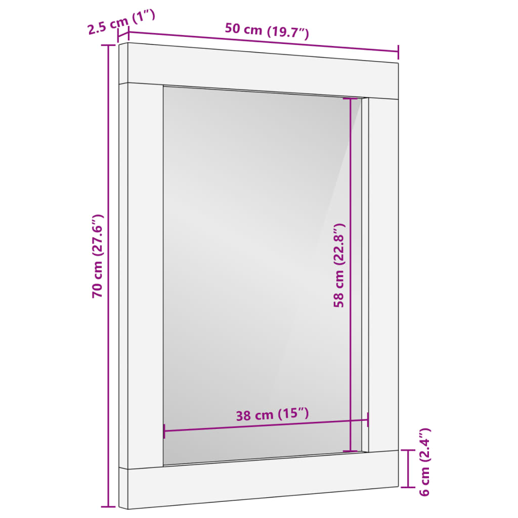 Badkamerspiegel 50x70 cm massief ruw mangohout en glas