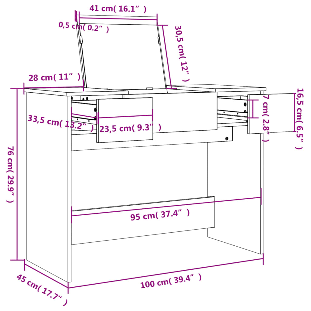 Kaptafel met spiegel 100x45x76 cm wit