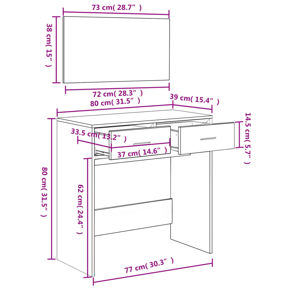 Kaptafel met spiegel 80x39x80 cm betongrijs