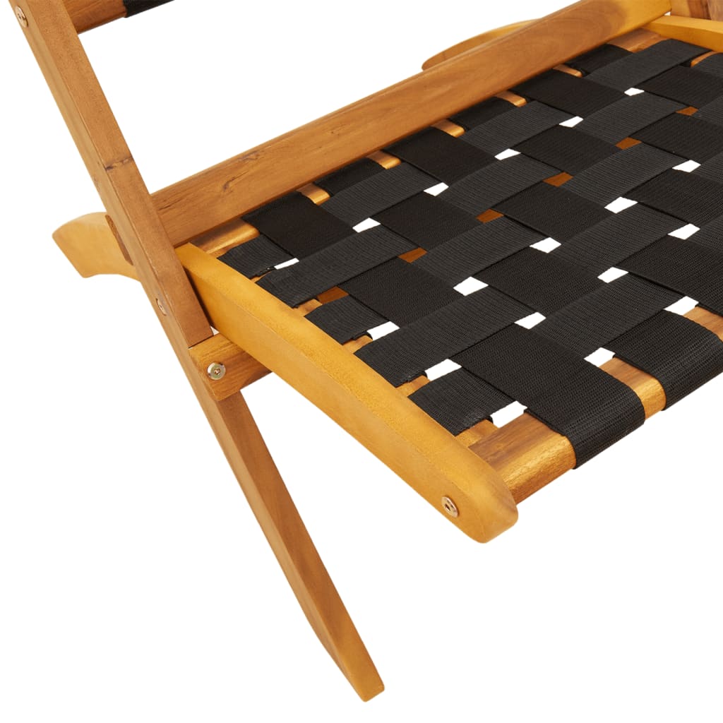 Tuinstoelen 2 st inklapbaar met tafel massief hout zwart