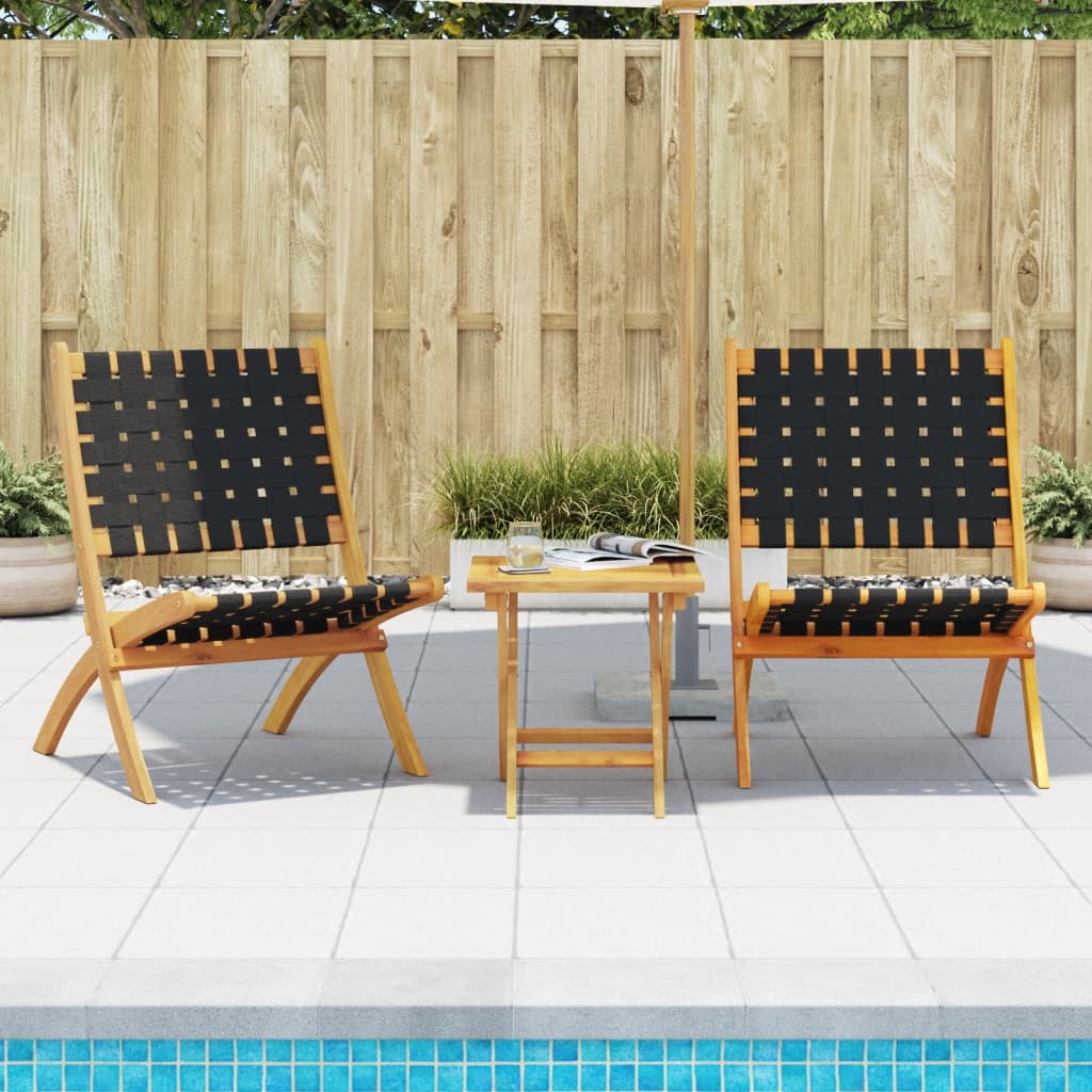 Tuinstoelen 2 st inklapbaar met tafel massief hout zwart