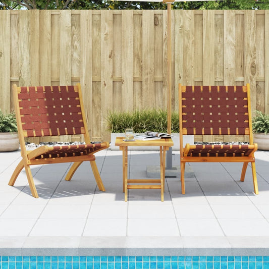 Tuinstoelen 2 st inklapbaar met tafel massief hout rood