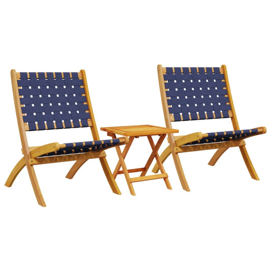 Tuinstoelen 2 st inklapbaar met tafel massief hout blauw