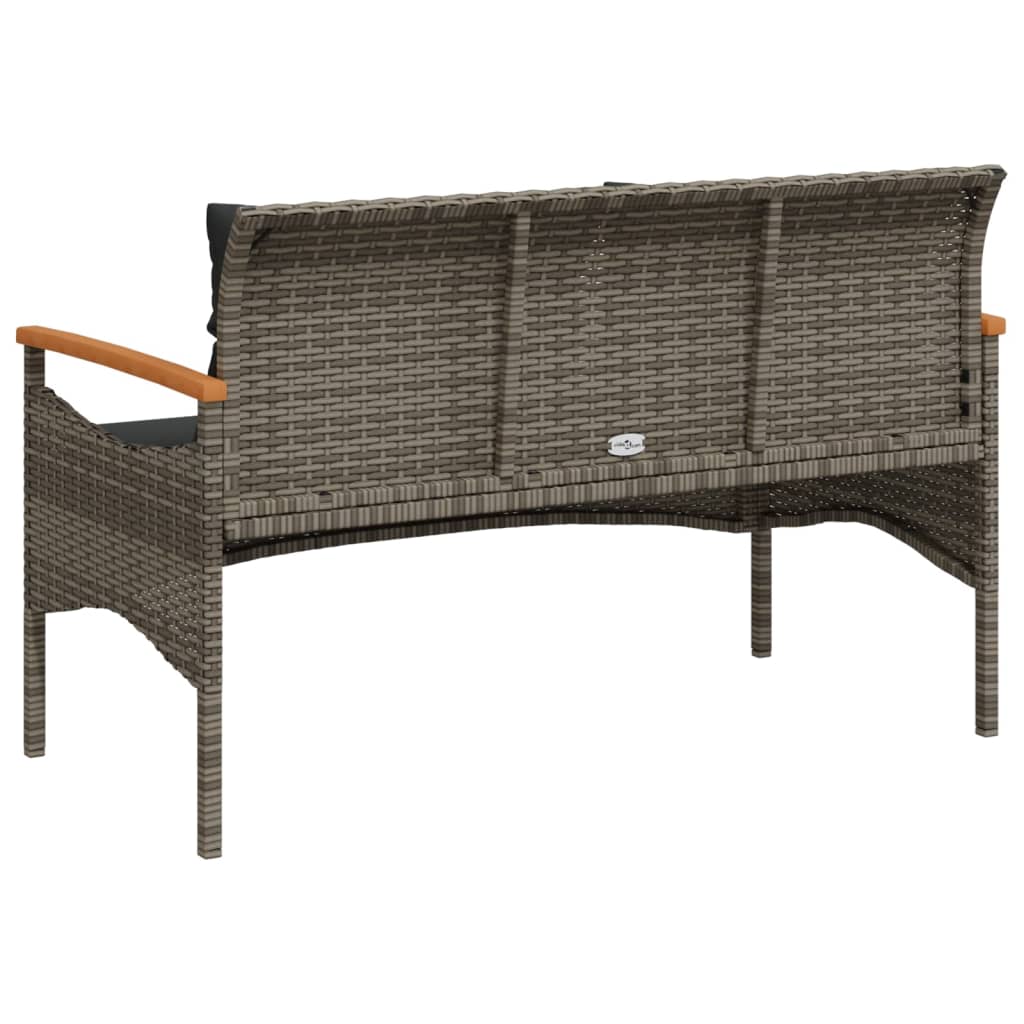 Tuinbank met kussens 116x62,5x74 cm poly rattan grijs