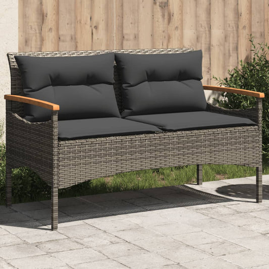 Tuinbank met kussens 116x62,5x74 cm poly rattan grijs