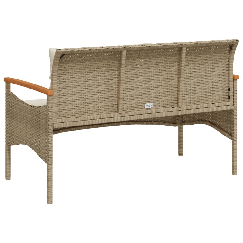 Tuinbank met kussens 116x62,5x74 cm poly rattan beige