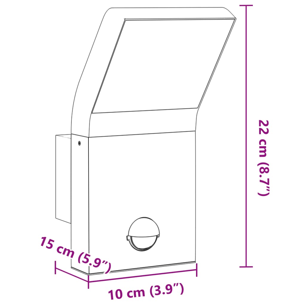 Buitenwandlamp LED met sensors gegoten aluminium zwart