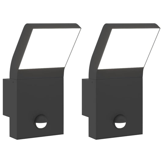 Buitenwandlampen 2 st LED met sensors gegoten aluminium zwart