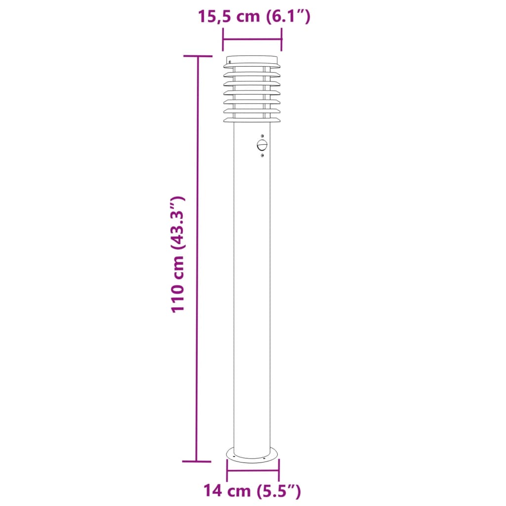 Buitenvloerlampen 3 st met sensors 110 cm roestvrijstaal zwart