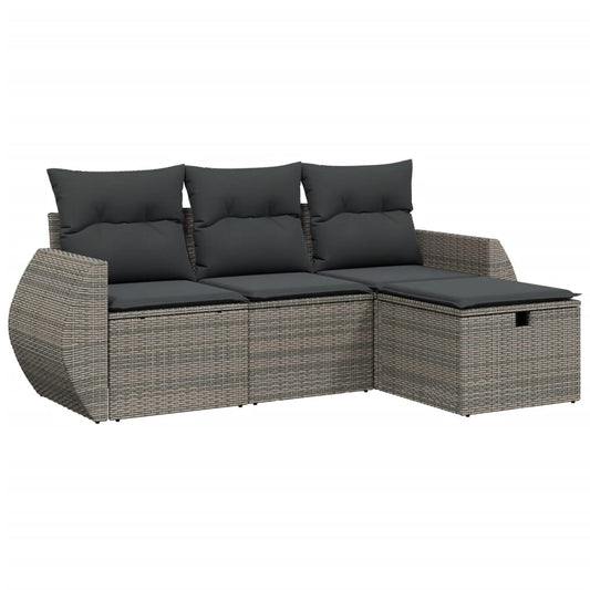 4-delige Loungeset met kussens poly rattan grijs