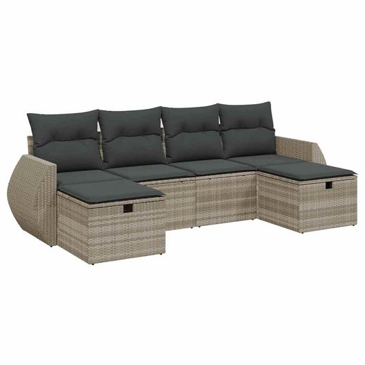 6-delige Loungeset met kussens poly rattan lichtgrijs