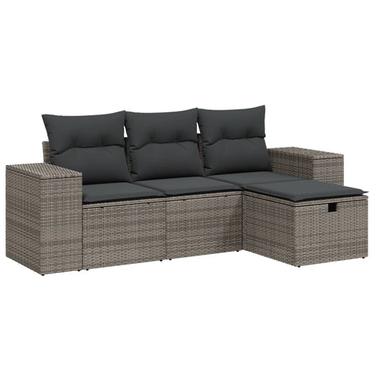 4-delige Loungeset met kussens poly rattan grijs