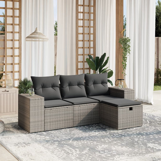 4-delige Loungeset met kussens poly rattan grijs