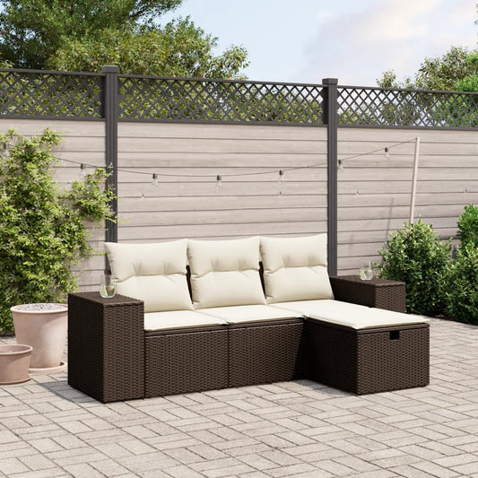 4-delige Loungeset met kussens poly rattan bruin