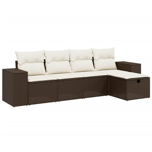 5-delige Loungeset met kussens poly rattan bruin