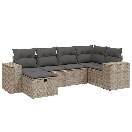 6-delige Loungeset met kussens poly rattan grijs