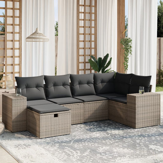 6-delige Loungeset met kussens poly rattan grijs