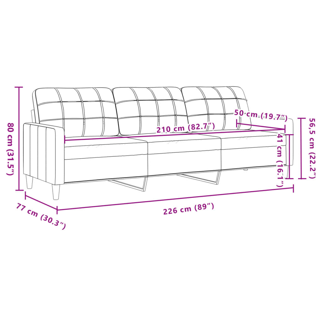 Driezitsbank 210 cm stof lichtgrijs