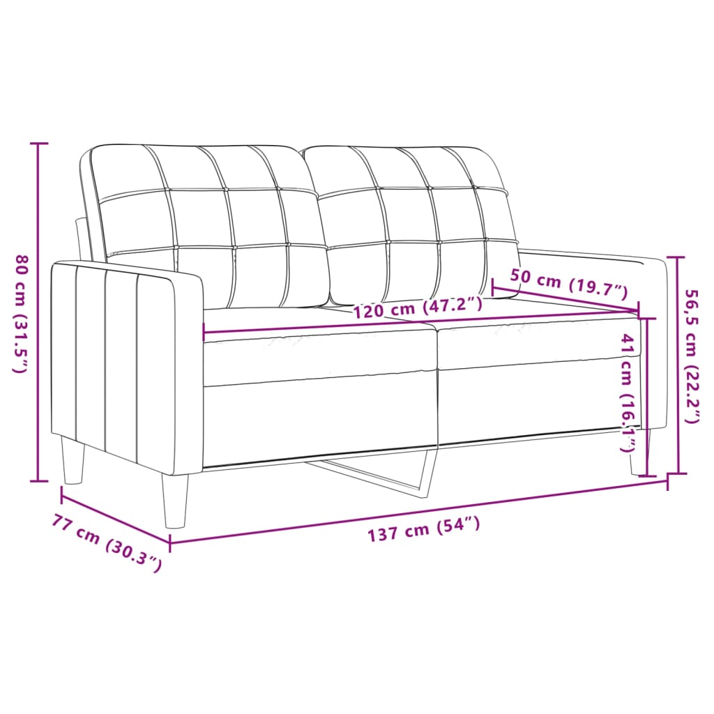 Tweezitsbank 120 cm fluweel geel