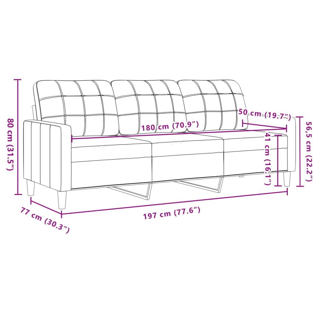 Driezitsbank 180 cm fluweel wijnrood